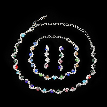 Плоские круглые латунные цепочки со стразами, серьги-гвоздики и браслеты, серебряные