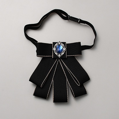 Bowknot Polyester Suit Necktie, Pre-tied Adjustable/Elastic School Uniform Ties, with Alloy Rhinestone Findings