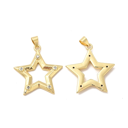 Rack Plating Brass Micro Pave  Cubic Zirconia Pendants, Cadmium Free & Lead Free, Long-Lasting, Star
