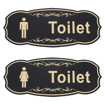 2Pcs 2 Style Acrylic TOILET Sign Stickers, Public Toilet Sign, for Wall Door Accessories Sign