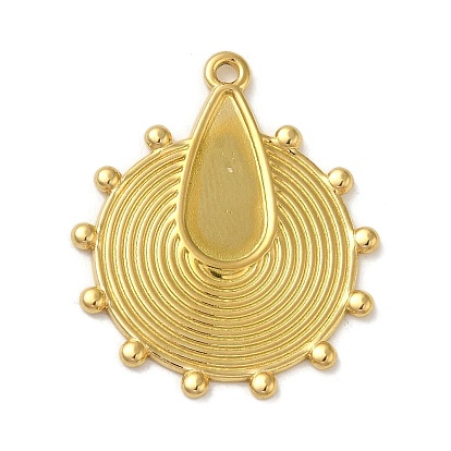 Ion Plating(IP) 304 Stainless Steel Pendants, Flat Round with Teardrop Charm