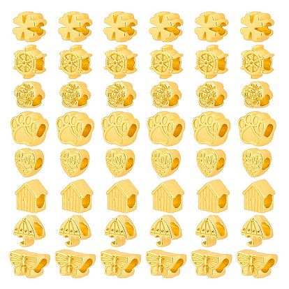 48шт 8 стили стойка покрытие сплав европейские бусины, бусины с большим отверстием, зонтик и бабочка и клевер