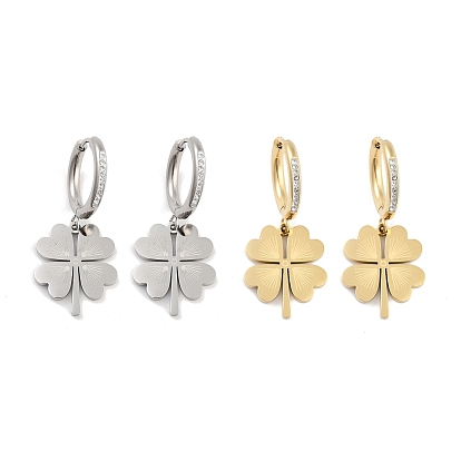 Clover 304 Stainless Steel Dangle Earrings, Rhinestone Hoop Earrings for Women