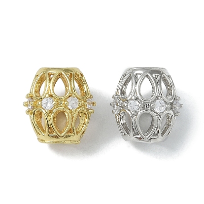 Rack Plating Brass Micro Pave Clear Cubic Zirconia Beads, Long-Lasting Plated, Lead Free & Cadmium Free, Rondelle with Hollow Teardrop