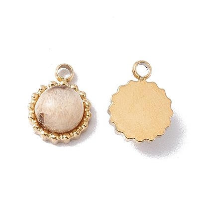 Natural Stone Charms, with Ion Plating(IP) Real 24K Gold Plated 304 Stainless Steel Findings, Flower