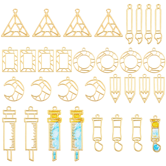32Pcs 8 Style Alloy Open Back Bezal Pendants, For DIY UV Resin, Epoxy Resin, Pressed Flower Jewelry, Mixed Shapes