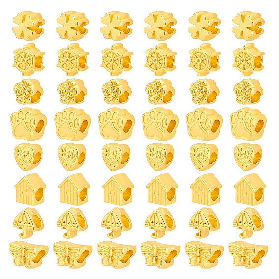 48шт 8 стили стойка покрытие сплав европейские бусины, бусины с большим отверстием, зонтик и бабочка и клевер