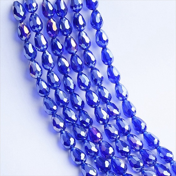 Electroplate Transparent Glass Beads Strands, AB Color Plated, Faceted, Teardrop