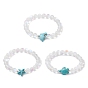 3 пляжные браслеты из синтетической бирюзы с дельфинами, черепахами и морскими звездами, окрашенные в бирюзовый цвет, 8круглые эластичные браслеты из синтетического лунного камня с бусинами для женщин и мужчин