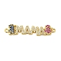 Rack Plating Brass Micro Pave Colorful Cubic Zirconia Connector Charms, Word MAMA Links, Mother's Day, Long-Lasting Plated, Lead Free & Cadmium Free