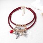 Подвеска в виде крыла рыбы и искусственного жемчуга из сплава, двухслойное ожерелье из красного вощеного шнура для женщин