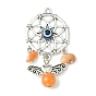 Alloy Woven Web/Net with Angel Big Pendants, Natural Mixed Gemstone Angel Charms with Evil Eye