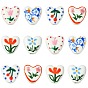 12Pcs 6 Colors Handmade Porcelain Ceramic Beads, Heart with Flower Pattern, Famille Rose Style