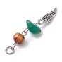 Gemstone Chip Pendants, Antique Silver Plated Alloy Wing Charms with Natural Wood Beads, Mixed Dyed and Undyed