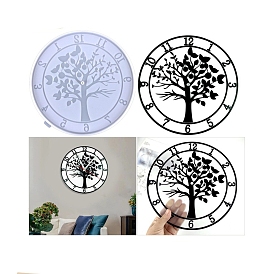 DIY Food Grade Silicone Round with Tree of Life Clock Molds, Resin Casting Molds, for UV Resin, Epoxy Resin Craft Making