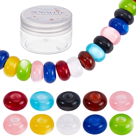SUNNYCLUE 100Pcs 10 Colors Imitation Cat Eye Resin European Beads, Large Hole Rondelle Beads