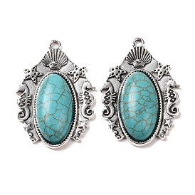 Synthetic Turquoise Pendants, Oval Charms, with Alloy Findings