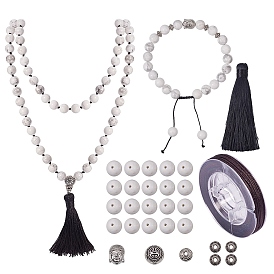 SUNNYCLUE DIY Buddha Necklace Making, with Natural Howlite Round Beads, Alloy Guru Bead Sets, Polyester Tassel Pendant Decorations and Alloy Beads