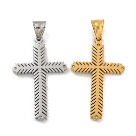 304 Stainless Steel Pendants, with Crystal Rhinestones, Cross Charm