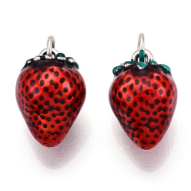 925 Sterling silver Enamel Fruit Pendants, Strawberry Charms with Jump Rings