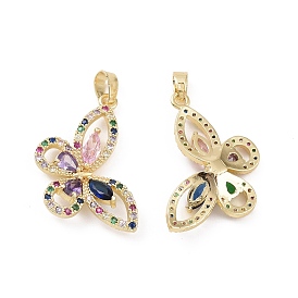 Brass Micro Pave Colorful Cubic Zirconia Pendants, Butterfly Charm