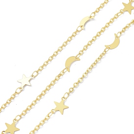 Brass Beaded Chains, with Spool, Long-Lasting Plated, Moon & Star, Soldered
