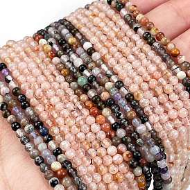 Natural Mixed Gemstone Beads Strands, Round, Mixed Dyed and Undyed