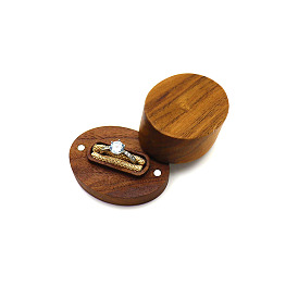 Cajas de almacenamiento de anillo de madera, con cubierta magnética y terciopelo en el interior, oval