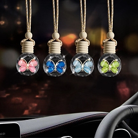 8мл стеклянные флаконы для духов с рисунком бабочки, флакон-диффузор для освежителя воздуха, подвесное украшение, с деревянной крышкой, для украшения зеркала заднего вида автомобиля