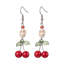 Glass Beads Earrings, with Turquoise, 316 Surgical Stainless Steel Cherry Earring Hooks, Jewely for Women