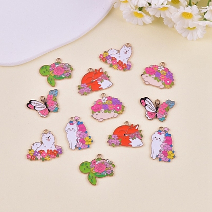 Подвески из эмали и сплава, золотые, Подвеска в виде кошки/собаки/лисы/бабочки/черепахи с цветком