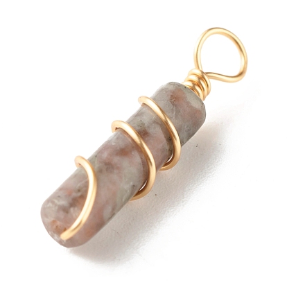 Natural Jade Pendants, with Real 18K Gold Plated Eco-Friendly Copper Wire, Column