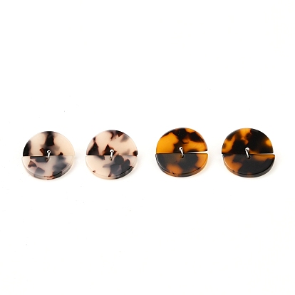 304 Stainless Steel Stud Earring, with Cellulose Acetate(Resin) Pendants, Semi Circle