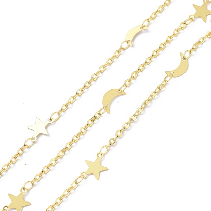Brass Beaded Chains, with Spool, Long-Lasting Plated, Moon & Star, Soldered