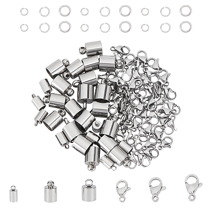 40Pcs 2 Style 304 Stainless Steel Lobster Claw Clasps Setting, Parrot Trigger Clasps, with 30Pcs 3 Style 304 Stainless Steel Cord Ends & 150Pcs 3 Style Open Jump Rings