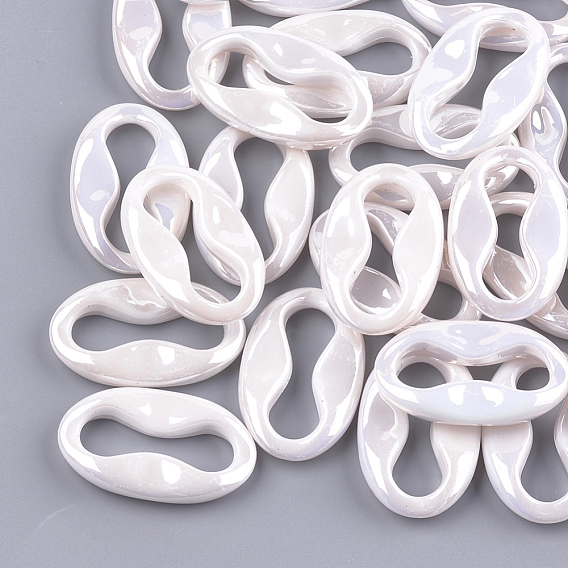 Acrylic Imitation Pearl Linking Rings, AB Color, Oval
