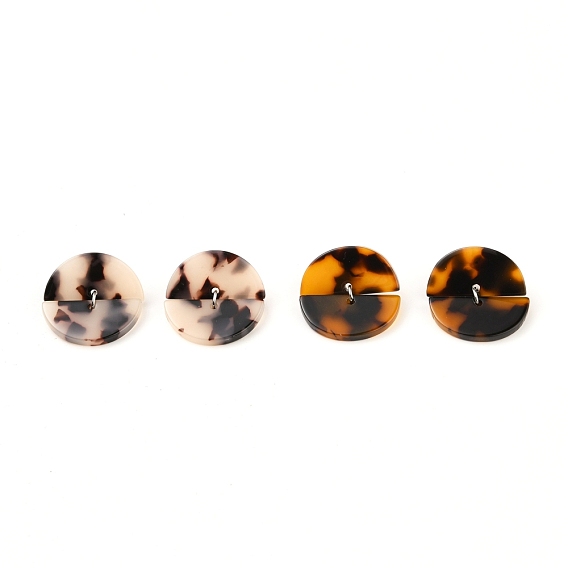 304 Stainless Steel Stud Earring, with Cellulose Acetate(Resin) Pendants, Semi Circle