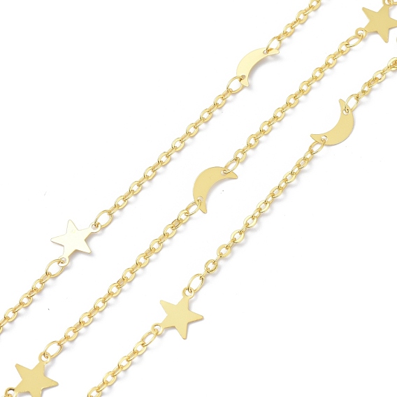 Brass Beaded Chains, with Spool, Long-Lasting Plated, Moon & Star, Soldered