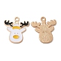 Christmas Light Gold Tone Alloy Enamel Pendants, Cadmium Free & Lead Free, Reindeer Charm
