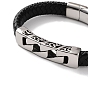 Men's Braided Black PU Leather Cord Bracelets, Hollow Rectangle 304 Stainless Steel Link Bracelets with Magnetic Clasps