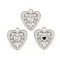 Alloy with Rhinestone Pendants, Heart Charms, Rack Plating, Platinum