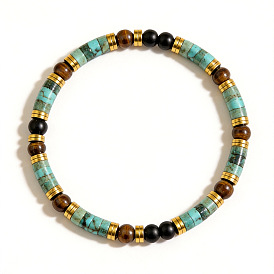 Pulseras elásticas con discos de turquesa africana natural (jaspe) y cuentas de ojo de tigre., dorado