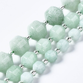 Natural White Jade Beads Strands, Imitation Beryl, with Seed Beads, Faceted, Polygon