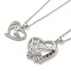Mother's Day Brass Micro Pave Cubic Zirconia Heart Pendant Necklaces