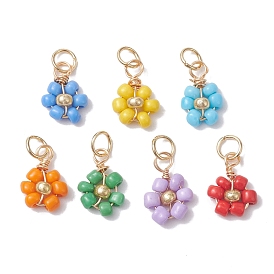 Opaque Glass Charms, with Jump Ring, Flower