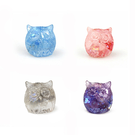 Owl Resin Figurines, with Natural Gemstone Chips inside Statues for Home Office Decorations