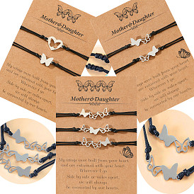 Bracelet papillon personnalisé en acier inoxydable pour la fête des mères - corde à cartes tissée à la main avec un design creux, bijoux parent-enfant uniques de style européen et américain