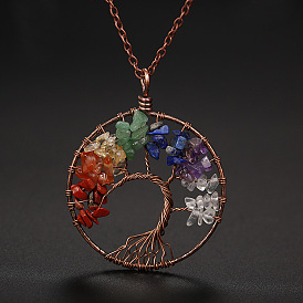 Ожерелья с подвесками из натуральных драгоценных камней «Древо жизни», ожерелье-цепочка из сплава для женщин