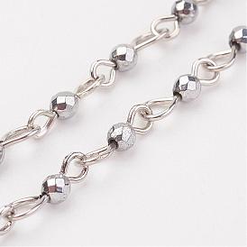 Non-magnetic Synthetic Hematite Handmade Beaded Chains, Unwelded, with Iron Eye Pin