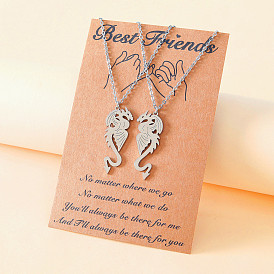 Dragon BFF Necklace Set - Stainless Steel Evil Dragon Pendant Collarbone Chain (2 Pieces)